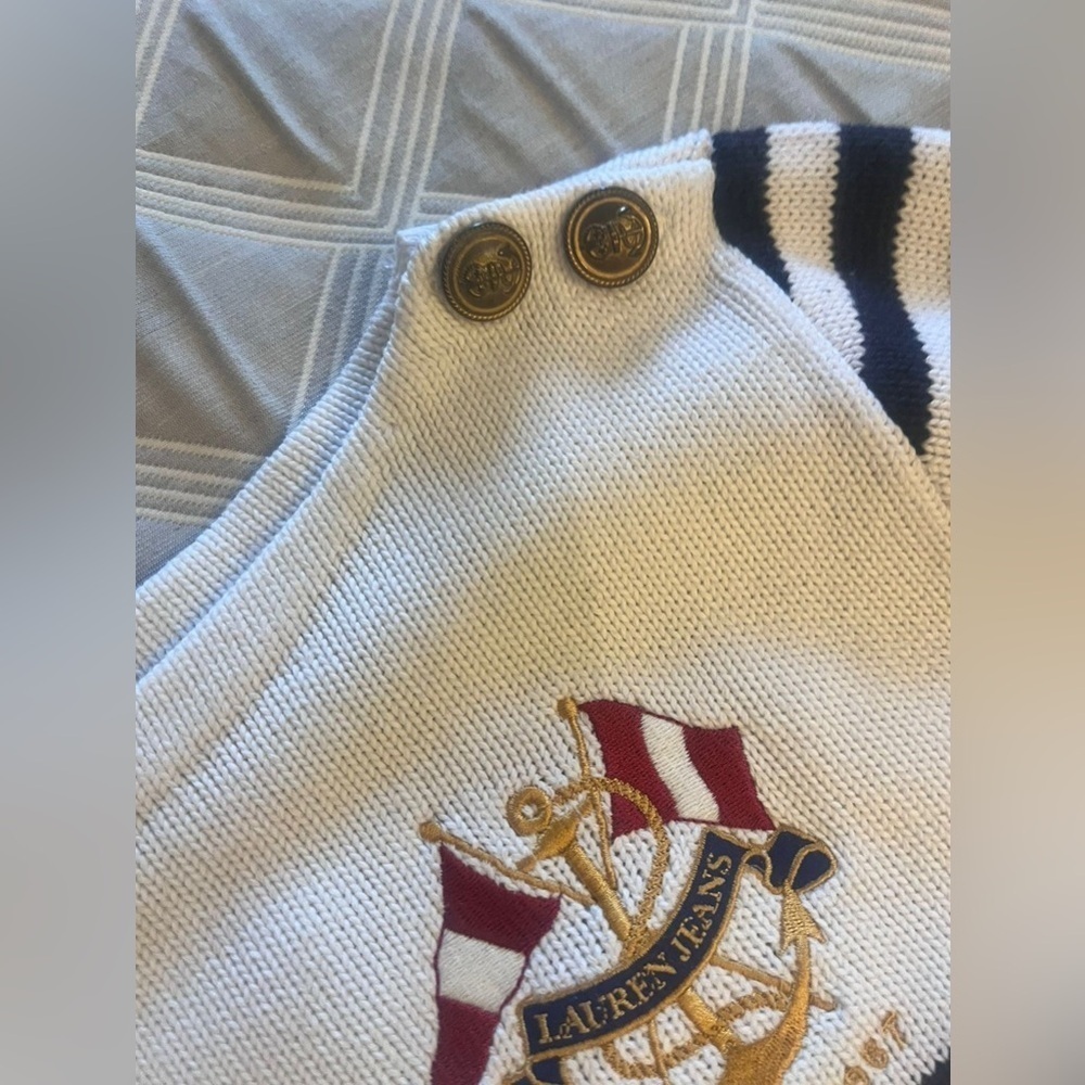 Lauren Ralph Lauren white and blue stripped Sweater with Embroidered Crest M - Picture 3 of 12